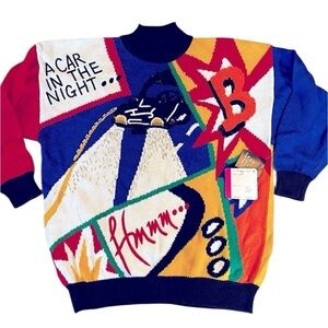 New VINTAGE Colorful IB DIFFUSION Sport Chevron Knit Sweater. LARGE. Whimsical